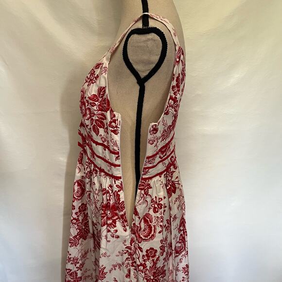 Robbie Bee Babydoll Floral Dress 8 Peasant Bow Cottage Core Peasant Red Midi Y2k - Picture 7 of 14